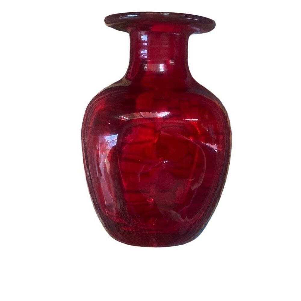 VINTAGE MCM RAINBOW GLASS RED PINCHED DECANTER NO STOPPER (BLENKO ERA)